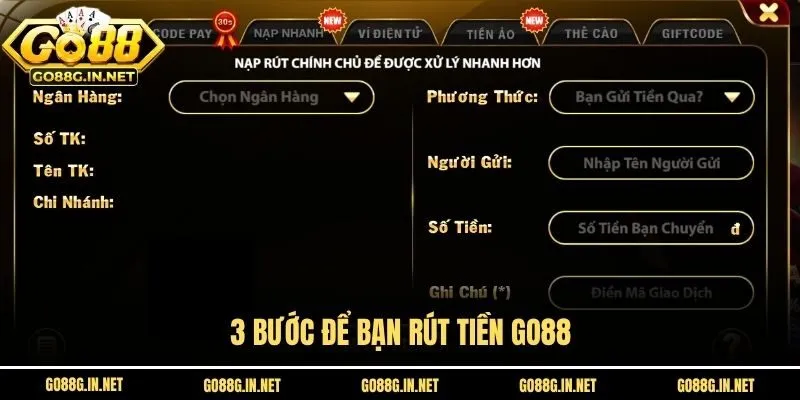 3 bước để bạn rút tiền Go88