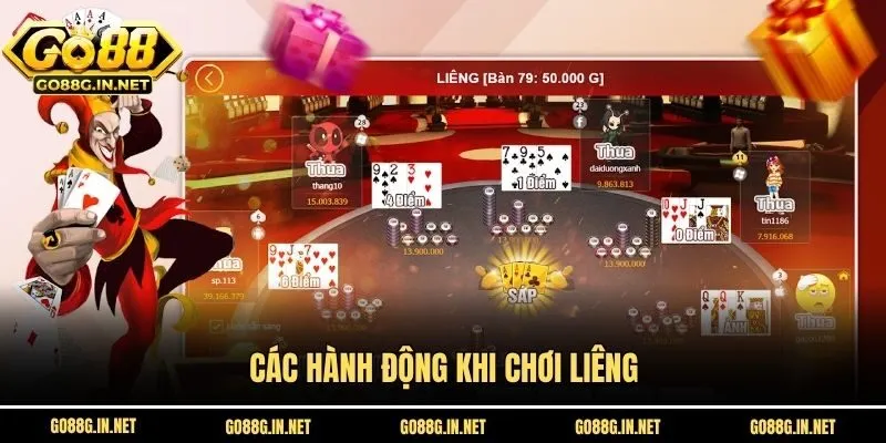 Các hành động khi chơi Liêng